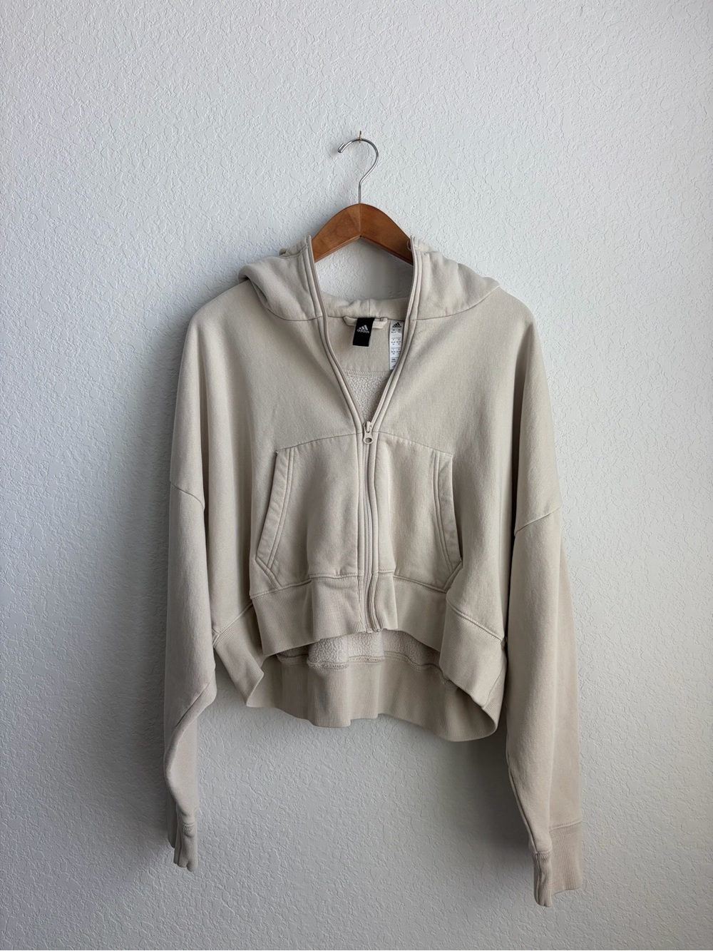Adidas Cropped Oversized Zip-Up Hoodie in Light Beige